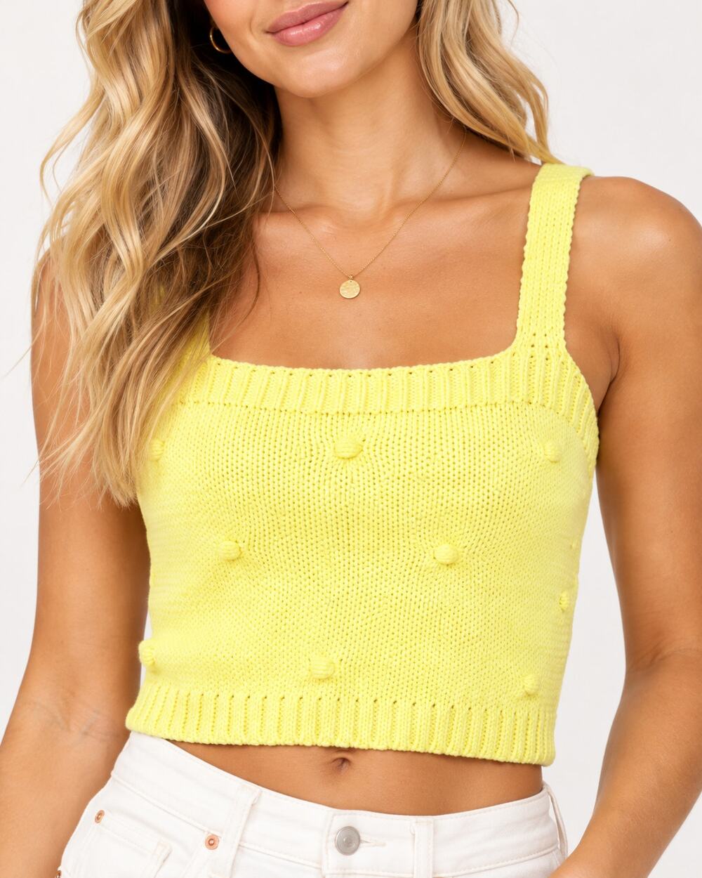 Tach Zuri Knit Cropped Tank Top Bright Yellow Cotton Medium